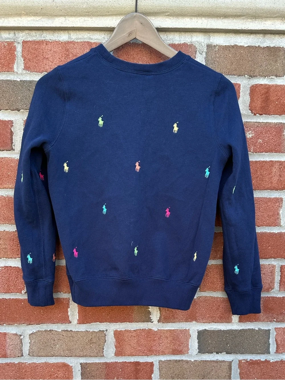 Polo Ralph Lauren Girls Navy Crewneck Sweatshirt with Multicolor Pony Logos Sz L